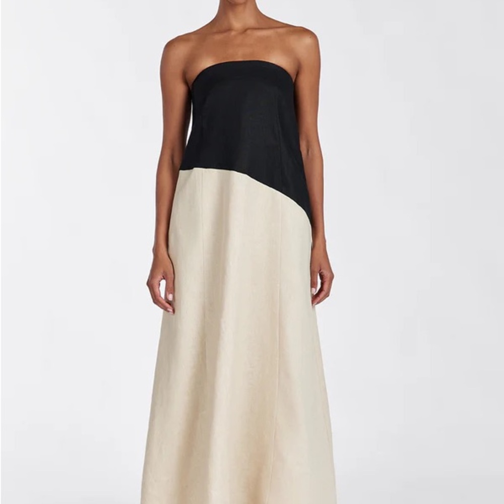 DISSH  KALANI BLACK STRAPLESS LINEN MIDI DRESS 6